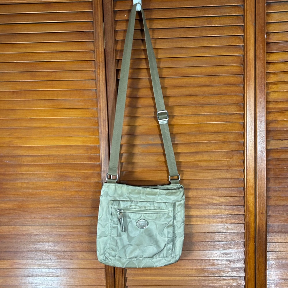 Coach‎ Signature Nylon Crossbody File Bag Khaki Gold F77408